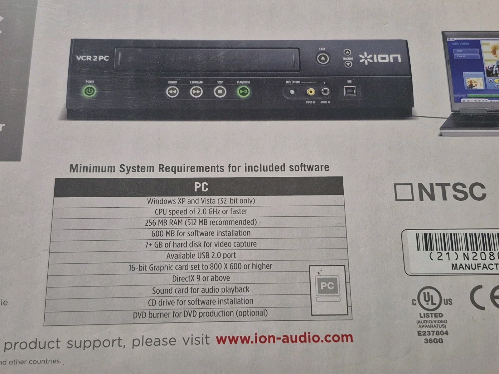 ION VCR 2 PC USB VHS Video to Computer Conversion System