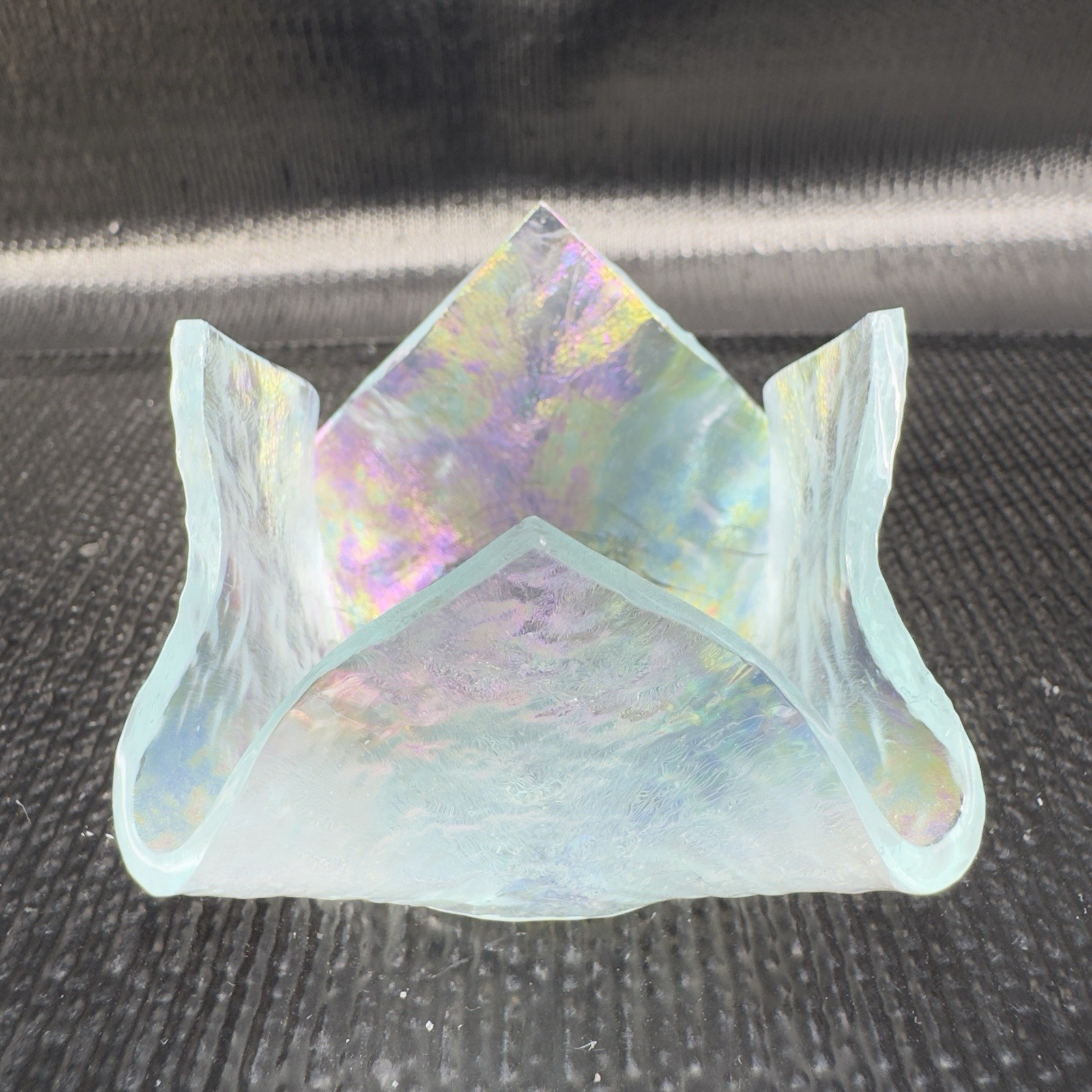 Vintage Hand Made Fused Glass Small Votive Iridescent Finish Trinket Holder VTG