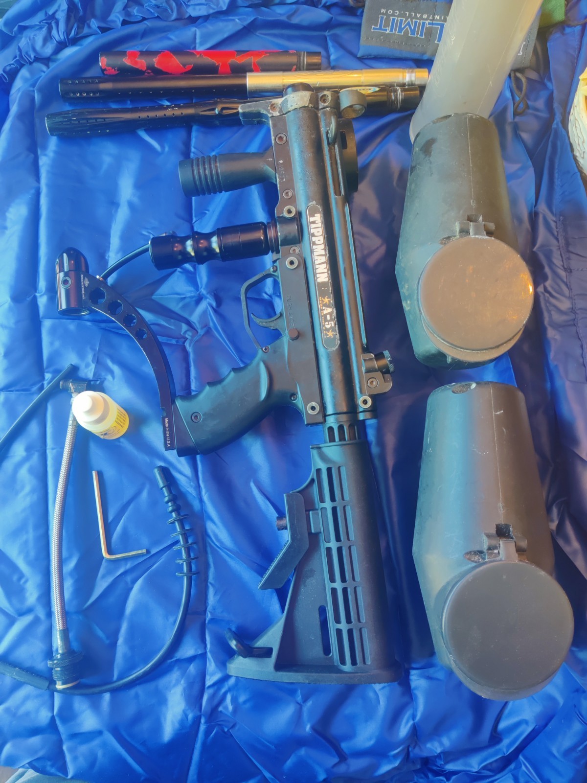 Vintage Upgraded Tippmann A5 Paintball Marker Lot: Working E-Grip, Dye Boomstick