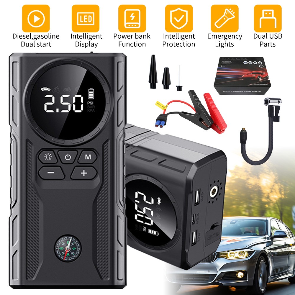 99800mAh Car Jump Starter Booster Jumper Air Compressor Tire Inflator Air Pump