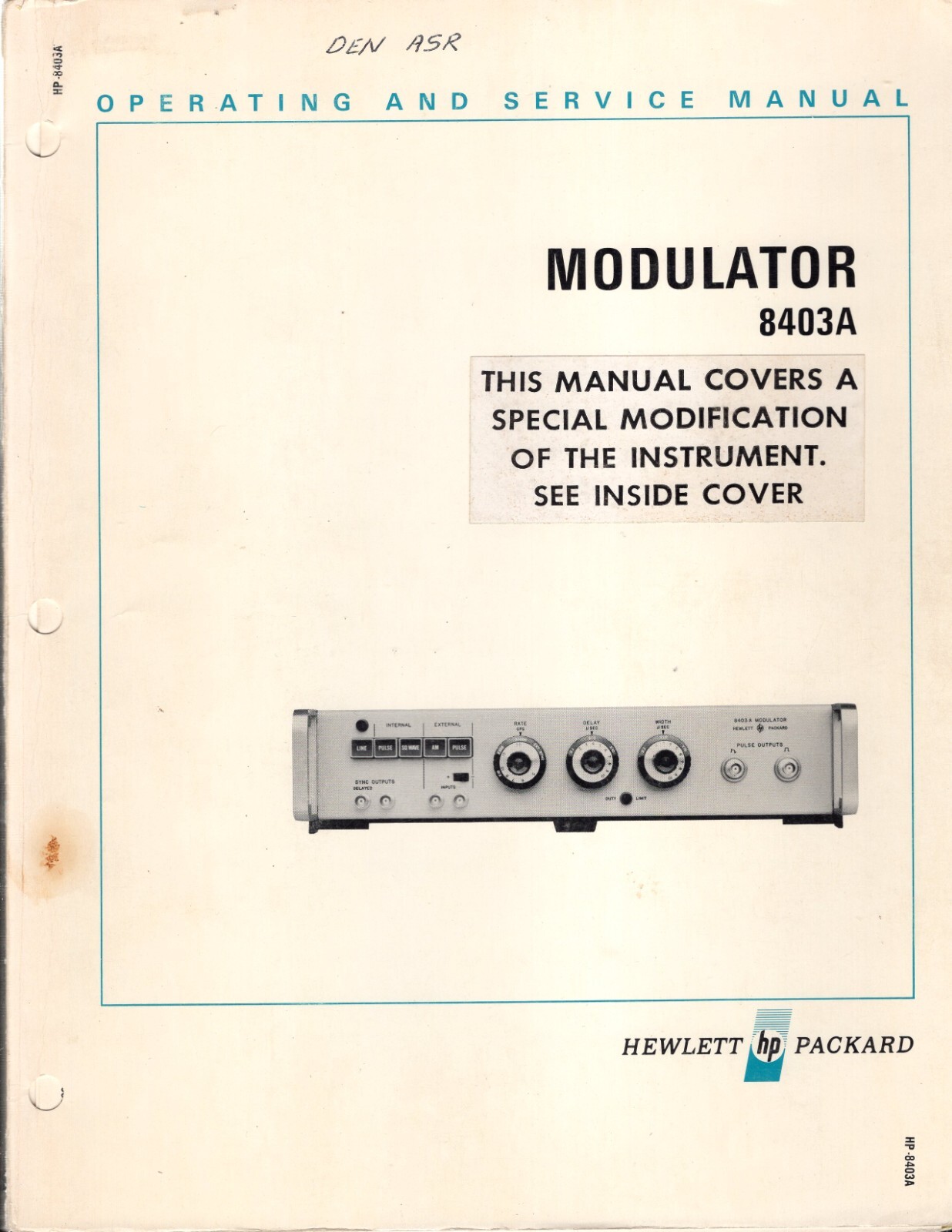 Original Hewlett Packard Model 8403A Modulator Ops&Svc Manual 08403-90017
