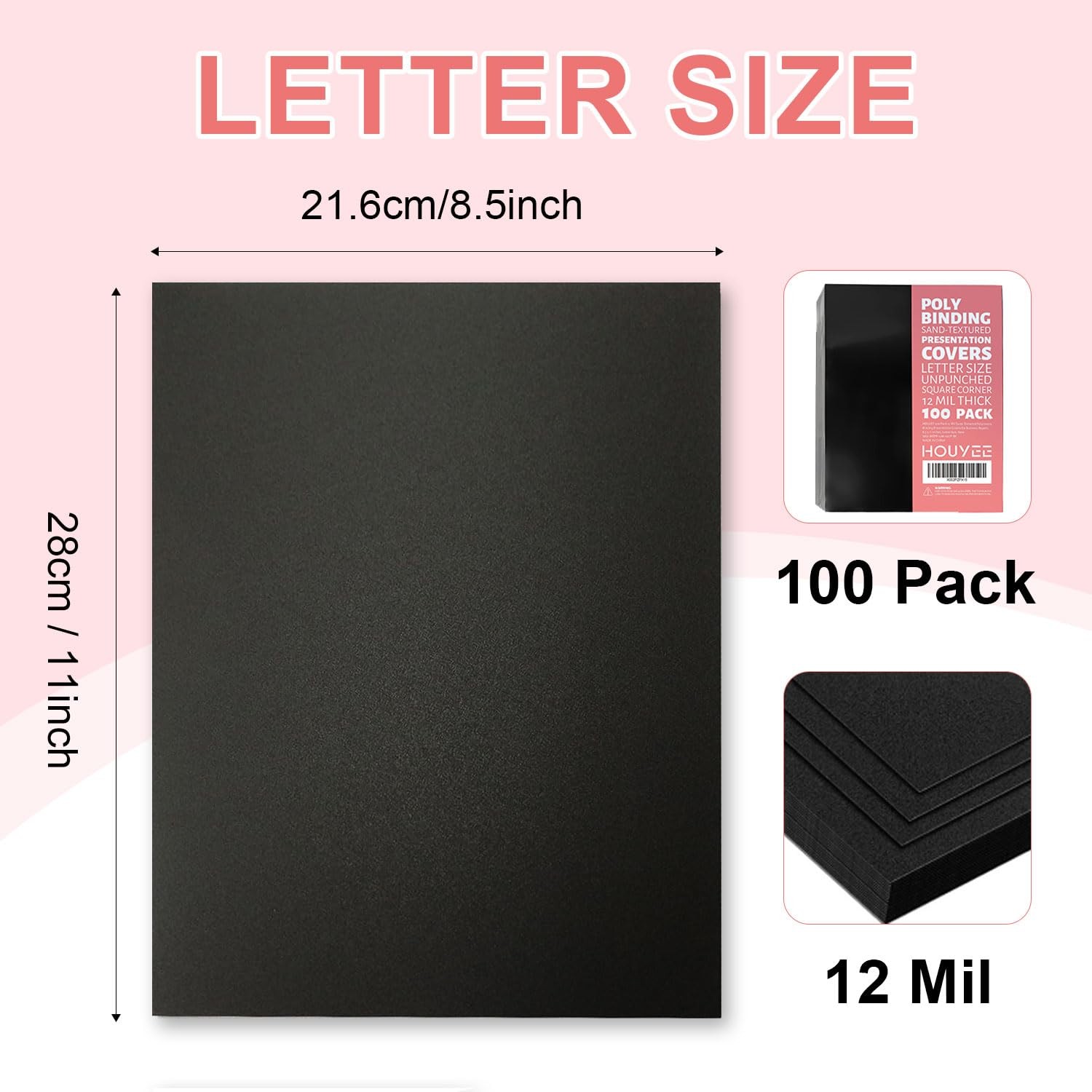 100 Pack 12 Mil Poly Binding Covers,Sand Texture Binding Presentation Covers,...