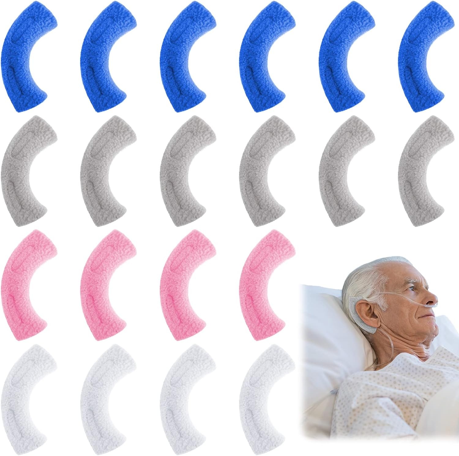 Boao 20 Pieces Nasal Cannula Ear Cushions Soft Gray, Dark Blue, Pink, White