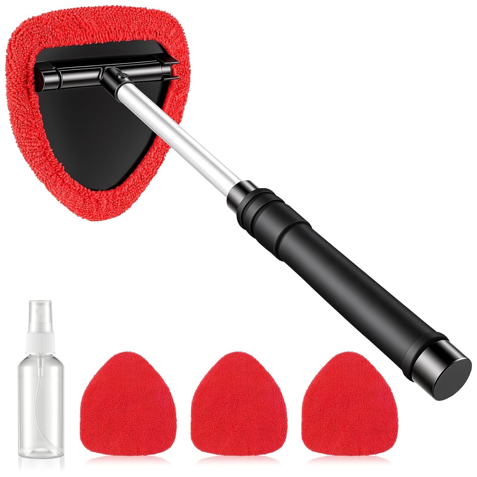 JUSTTOP Windshield Cleaner Tool with Extendable Handle & Microfiber Pads