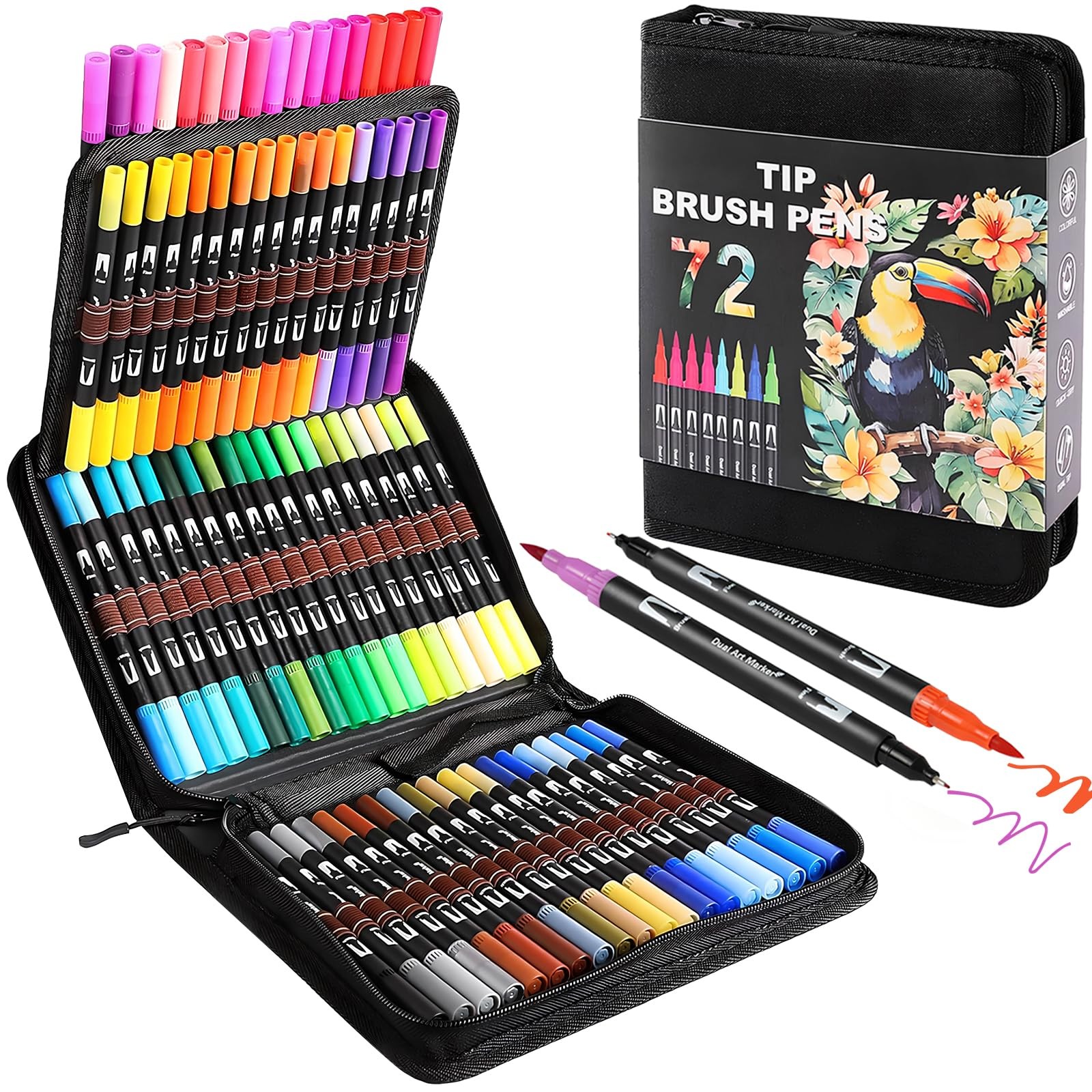 Double Brush Marker Pens 72 Colors Fine Brush Tip Art Set for Adult Coloring