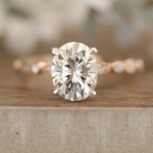 Oval Cut Lab-Created 3.20 Ct White Diamond Wedding Ring 14K Yellow Gold Over