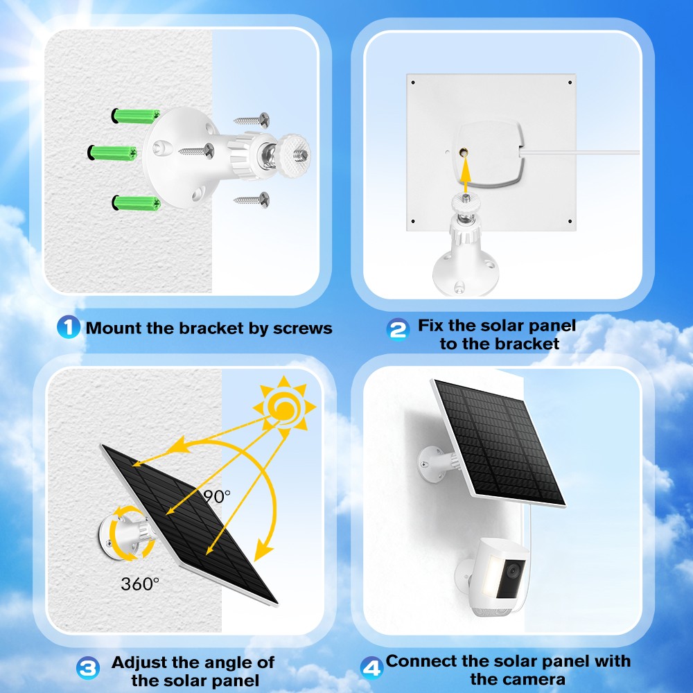 5W Solar Panel for Spotlight Stick Up Camera Battery Charger Micro USB Type C DC