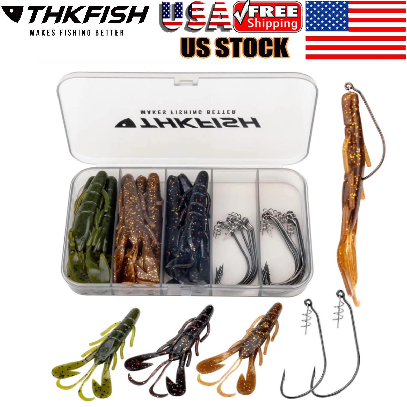 THKFISH Fishing Hooks Twistlock Hooks Weighted Bass Hooks Swimbait Hooks Box
