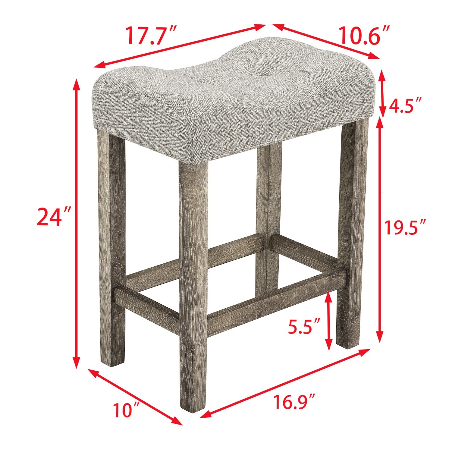 5 Piece Dining Table Set Square Wooden Table with 4 Upholstered Saddle Stools