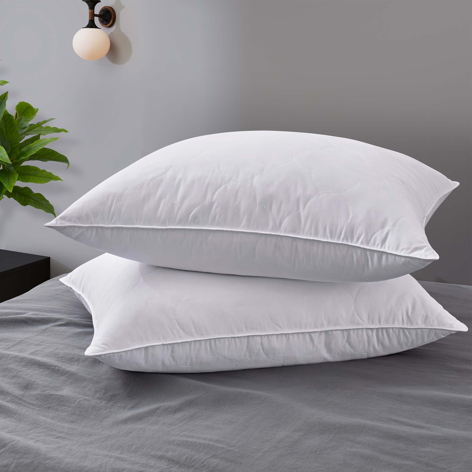 Set of 2 Soft to Medium Support Quilted Bed Pillows, 100% Feather Fill Pillows