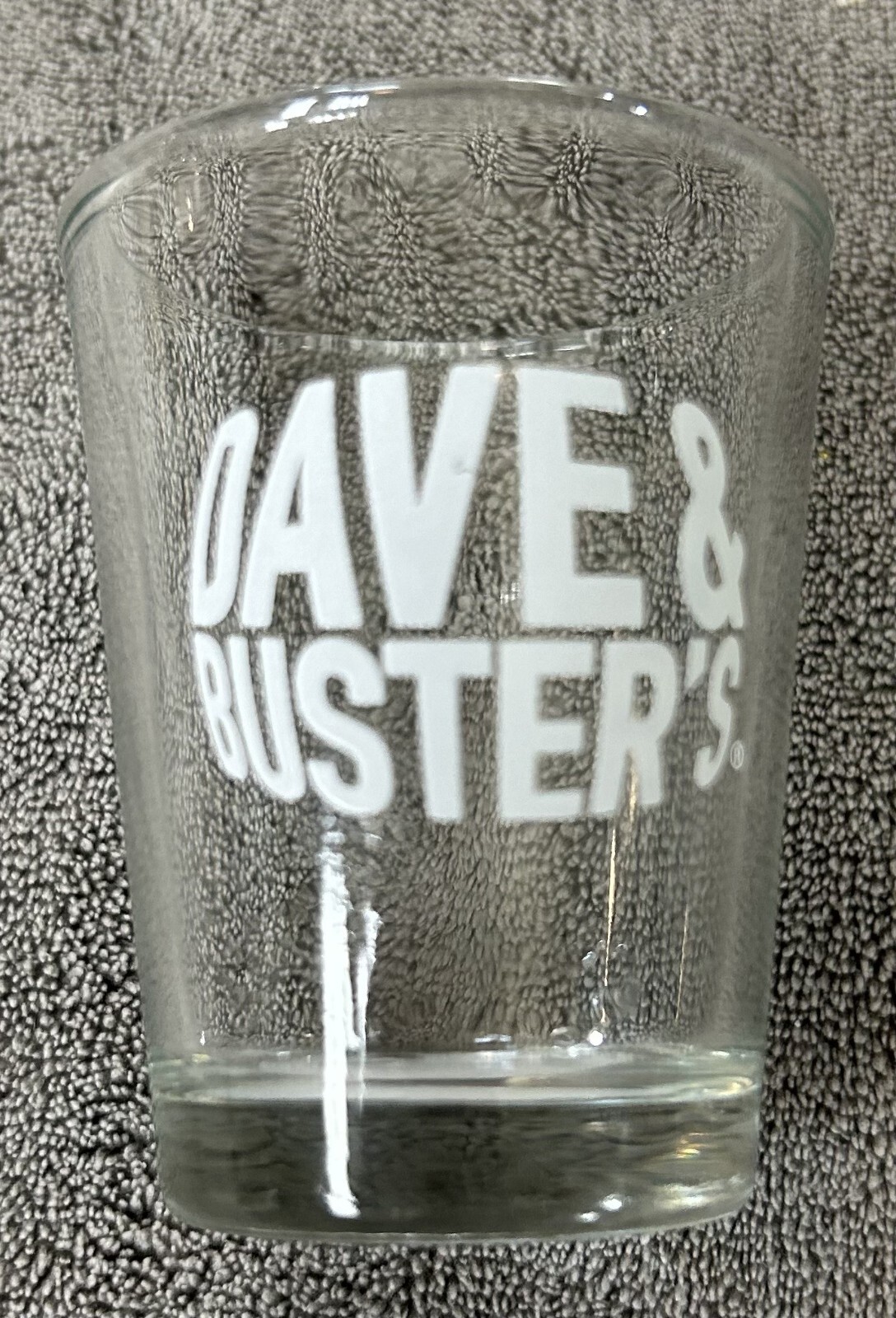 Dave and Buster's Clear Shot Glass - New With Sticker