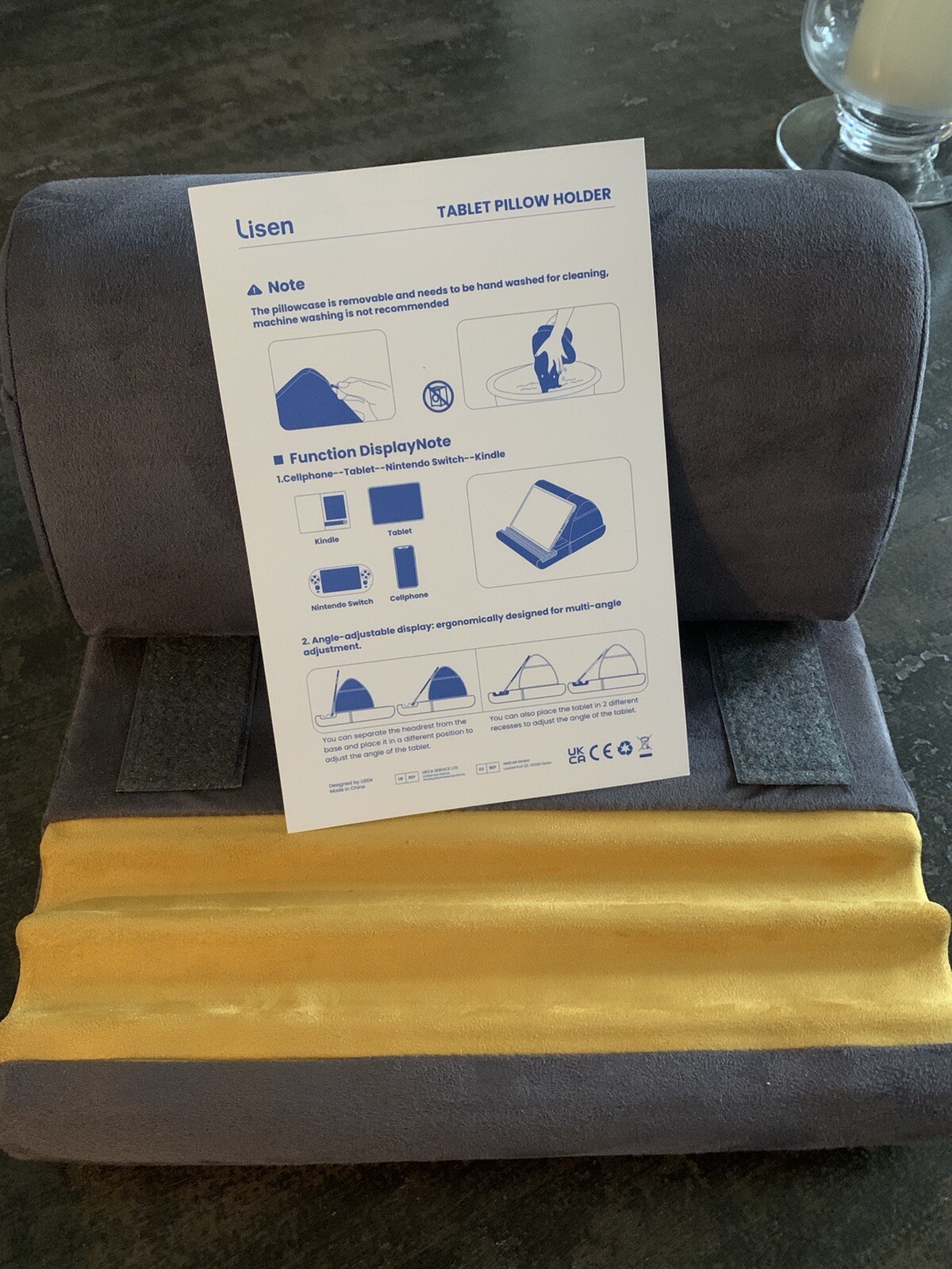 Multi-Angle Pillow Tablet Holder Soft Lap Rest Cushion w/ Removable Support