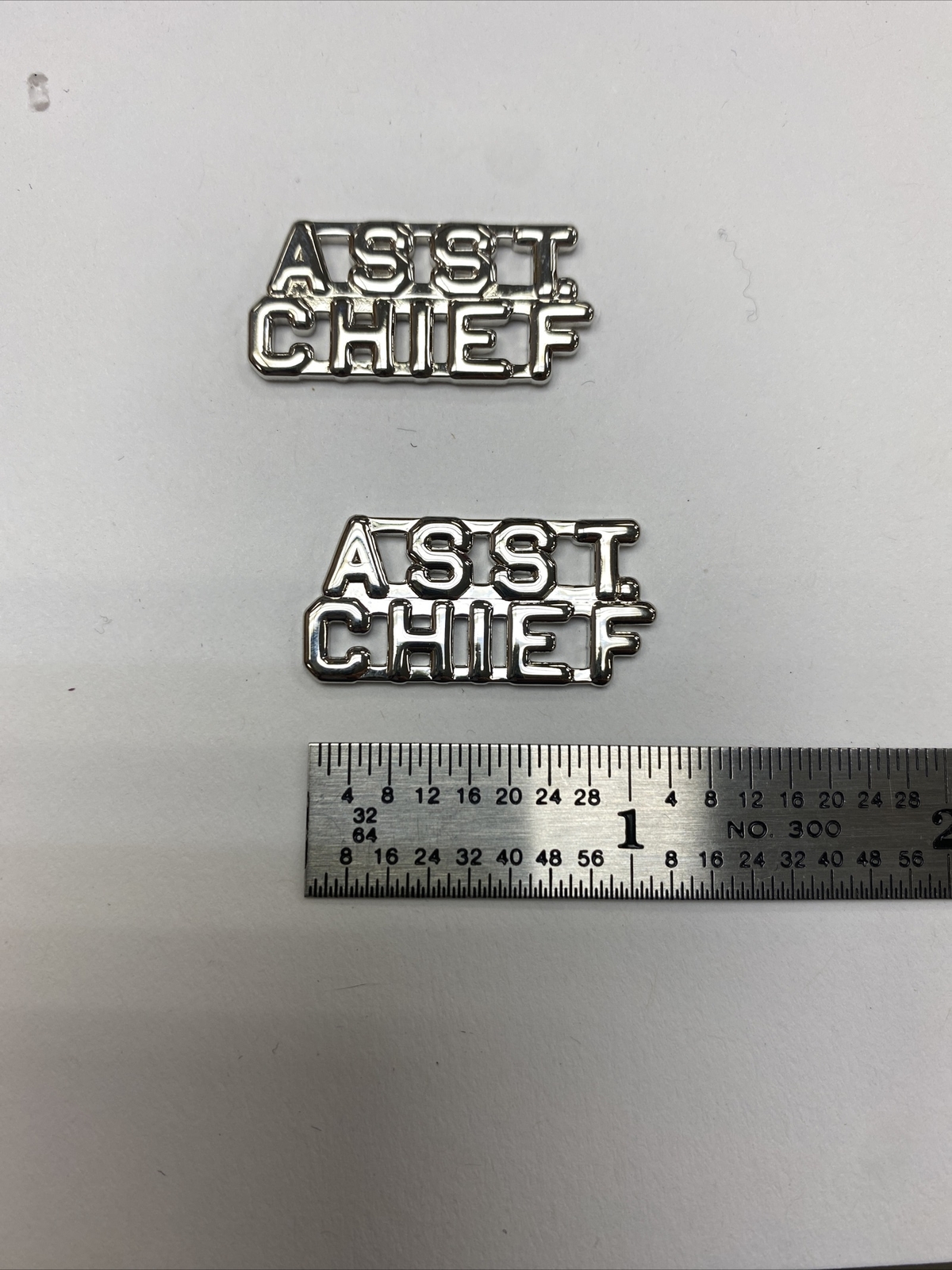 Asst Chief - Silver Police/Fire Collar Brass- Pin and Clutch -NEW- Rank Insignia