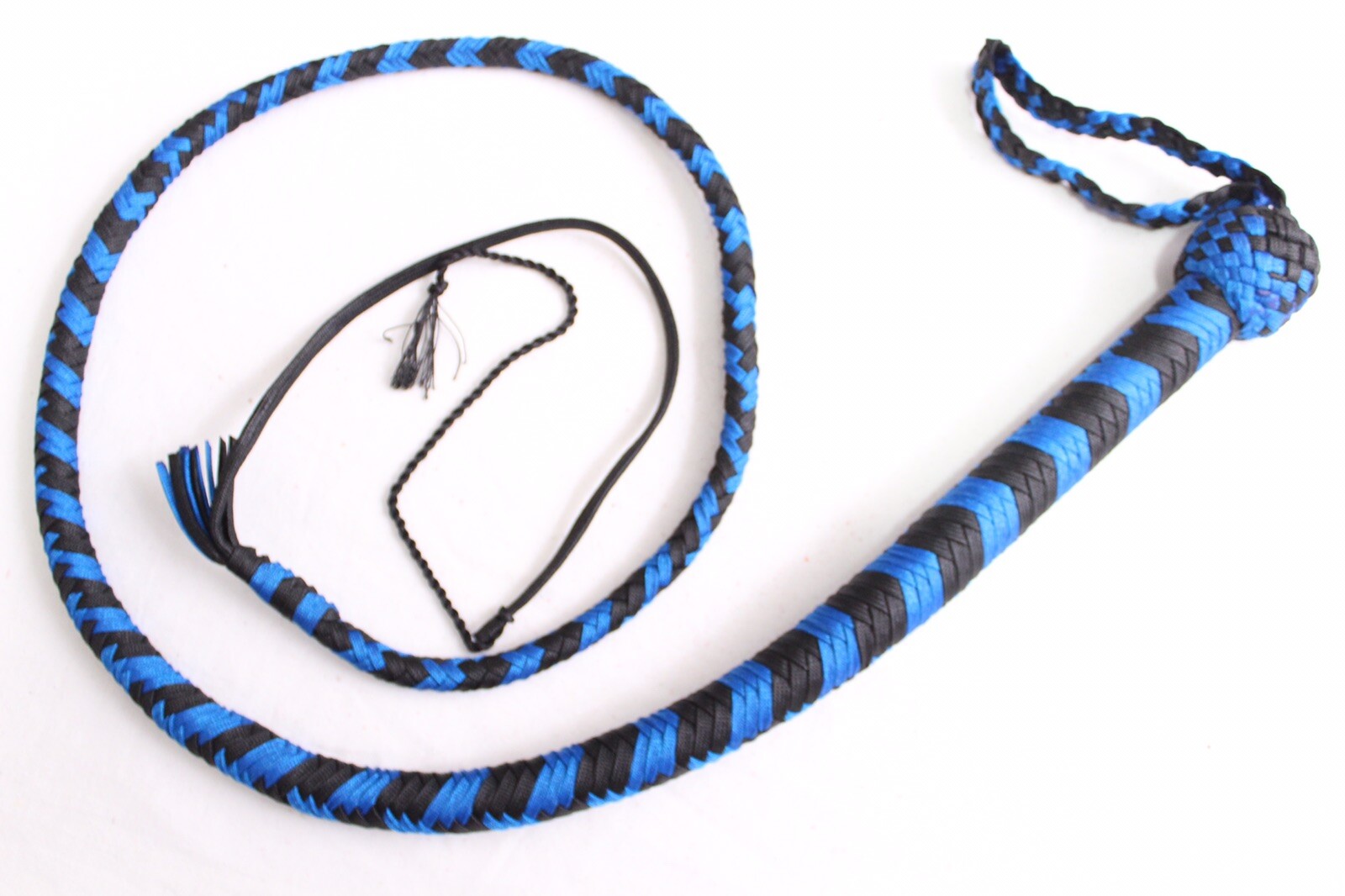 Bullwhip 4 Ft Long, 12 Plaited Nylon Weaving Whip, Blue & Black , Hand Crafted