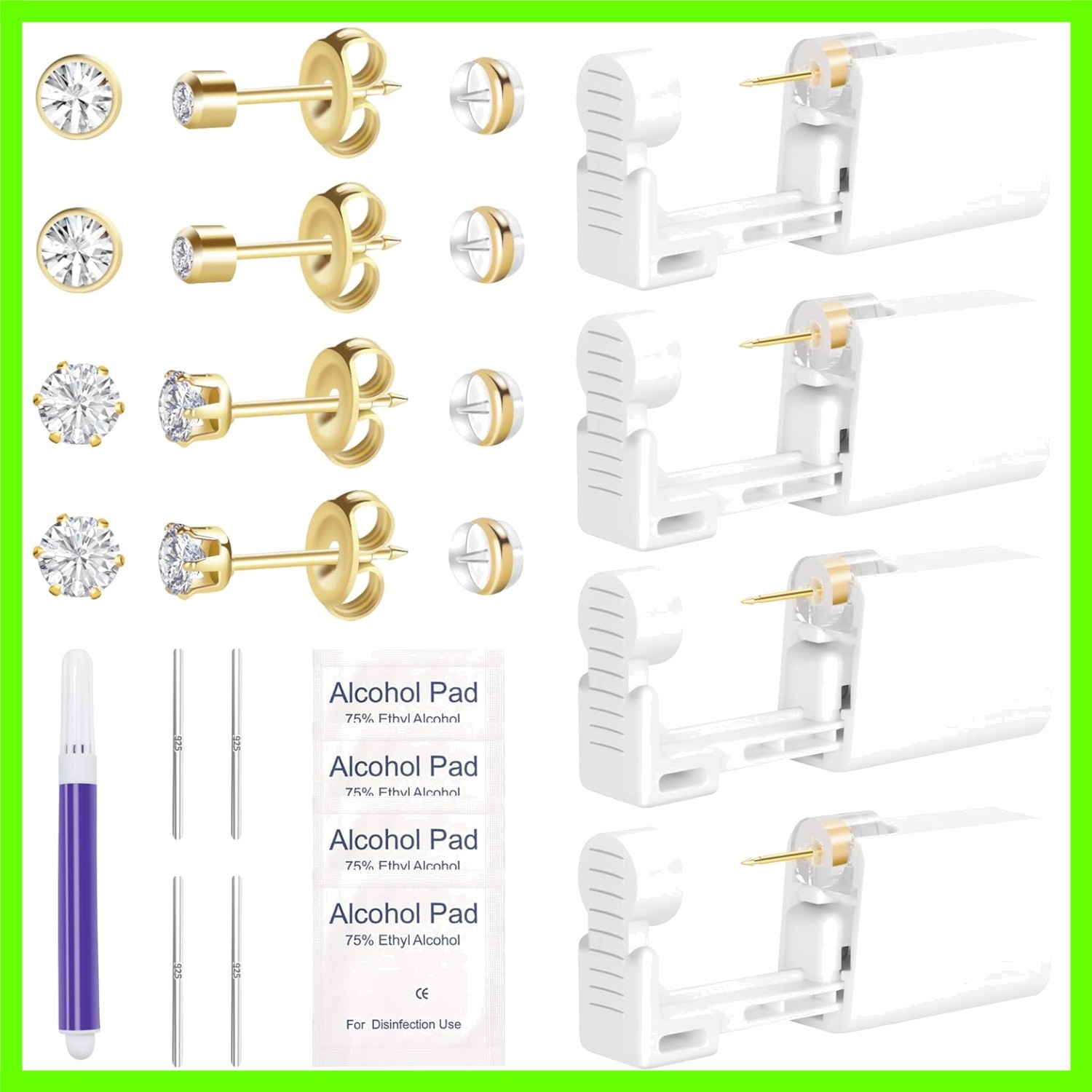 4pcs Ear Piercing Kit, Disposable Piercing Kit, Easy And Safe Ear Piercing Gu...