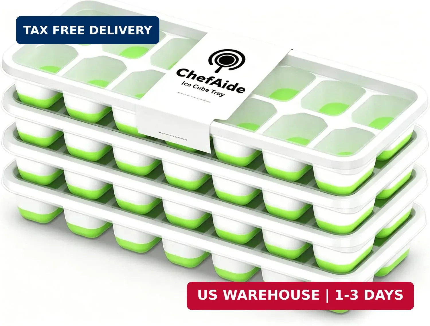 4‑Pack Ice Cube Trays with Lids, 56‑Cube Total Stackable Freezer Ice Tr