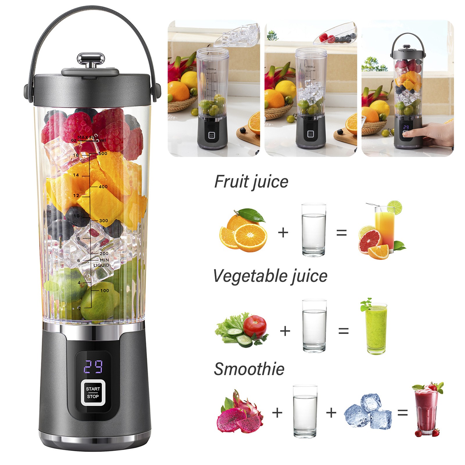 16oz Electric Personal Portable Fruit Blender Perfect for Smoothies Rechargeable