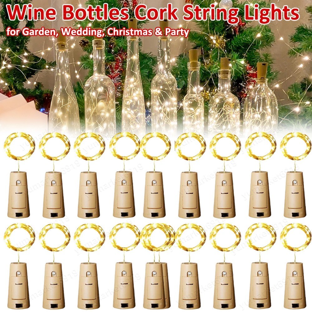 LED Wine Bottle Lights with Cork Battery Operated 20 LEDs Cork Shape Party Lamp