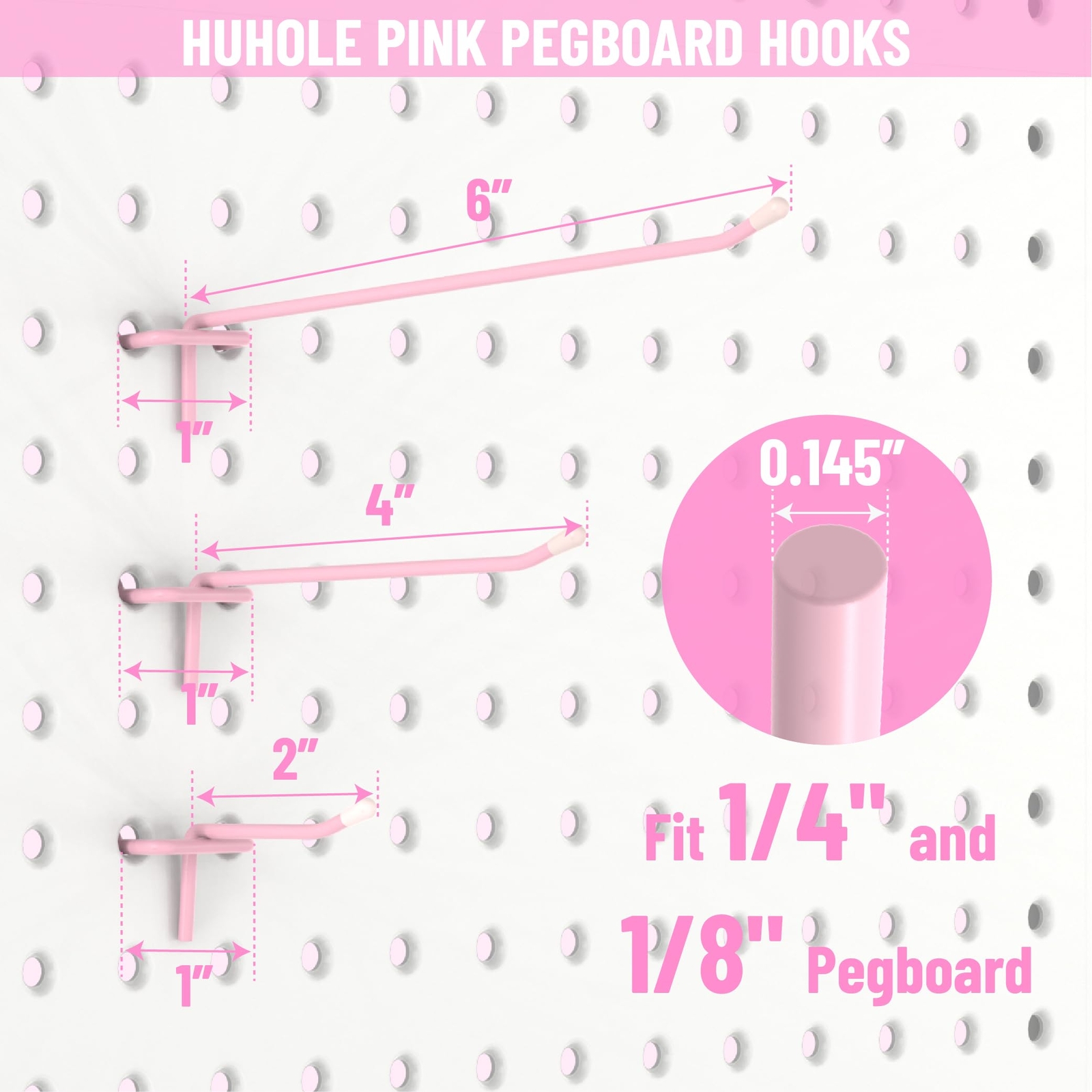 50 PCS 2 Inch Pink Pegboard Hooks Organizer Accessories for 1/4" Peg Board