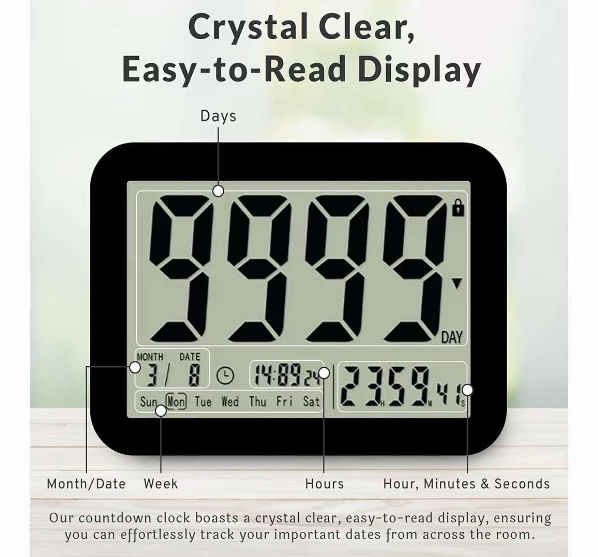 Countables 9999 Days Countdown Clock - Reusable Count Down Timer - Large Disp...