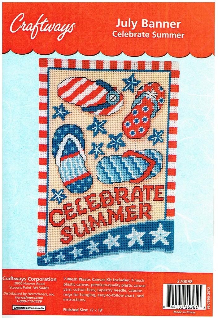 JULY BANNER  Wall Hanging 7ct  plastic canvas PATTERN  (#TF0355)