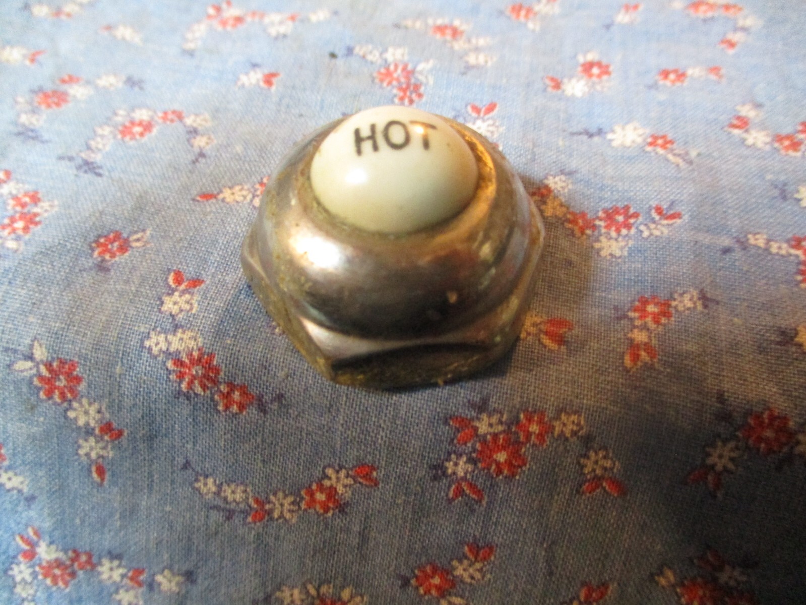 Old  HOT Faucet Cap Nut Threaded  Hot is Porcelain   As Found Condition