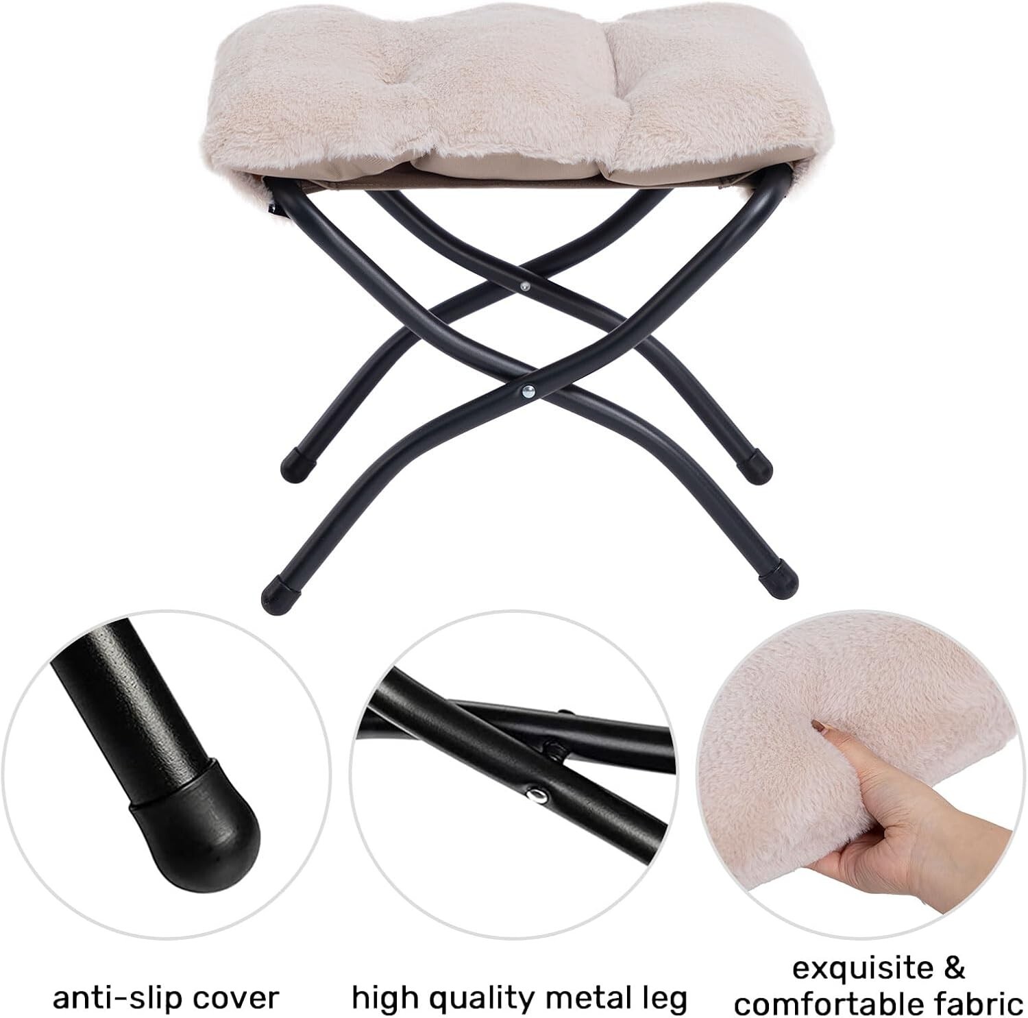 Fabric Lazy Chair Foldable Ottoman Accent Comfy Lounge Arm Chair Footrest Stool