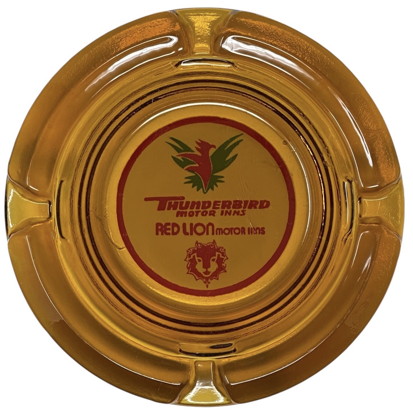 Vtg Thunderbird Motor Inns Red Lion Motor Inn Amber Glass Ashtray Advertising