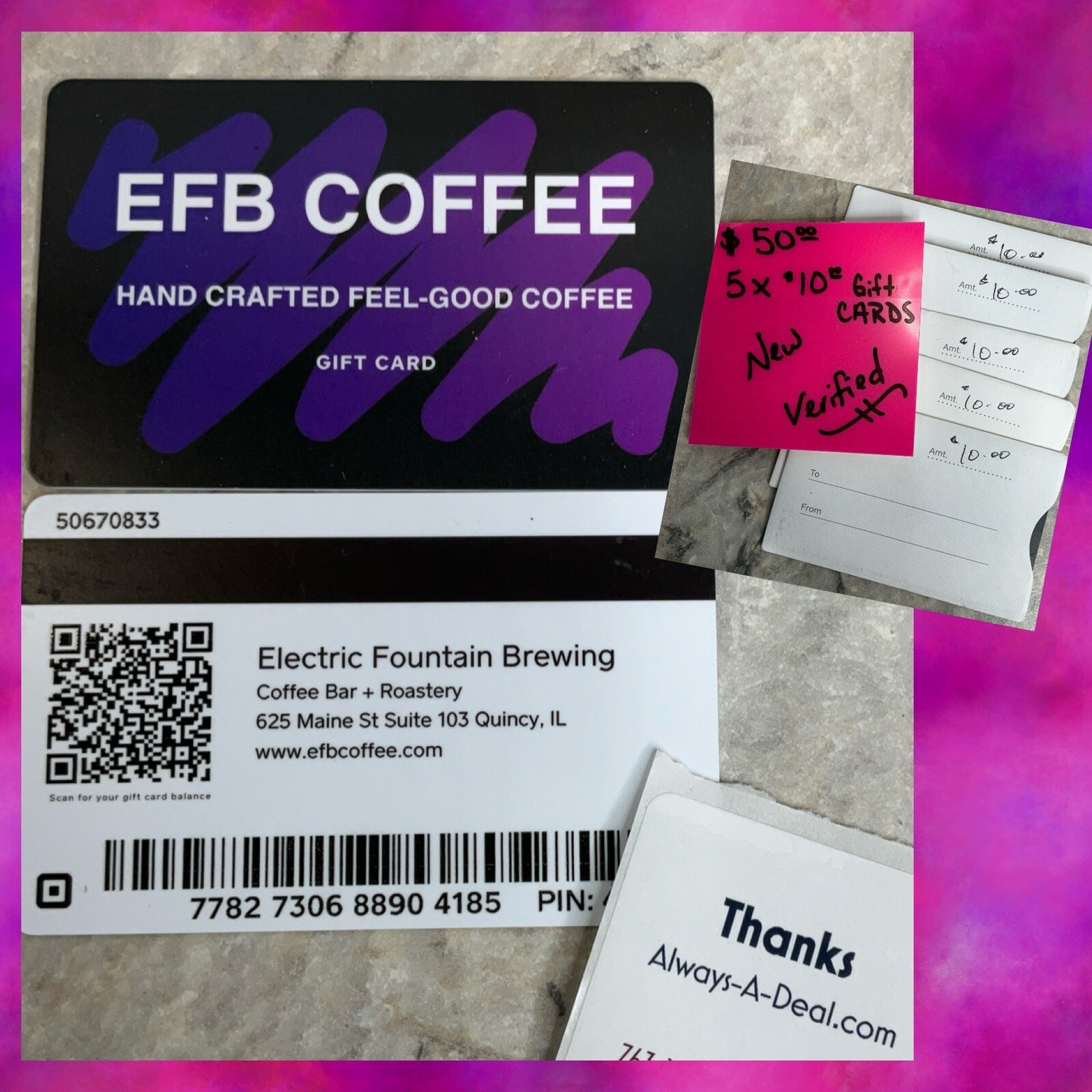 EFB COFFEE Gift Card $50 Verified ELECTRIC FOUNTAIN BREWING & ROASTERY ILLINOIS