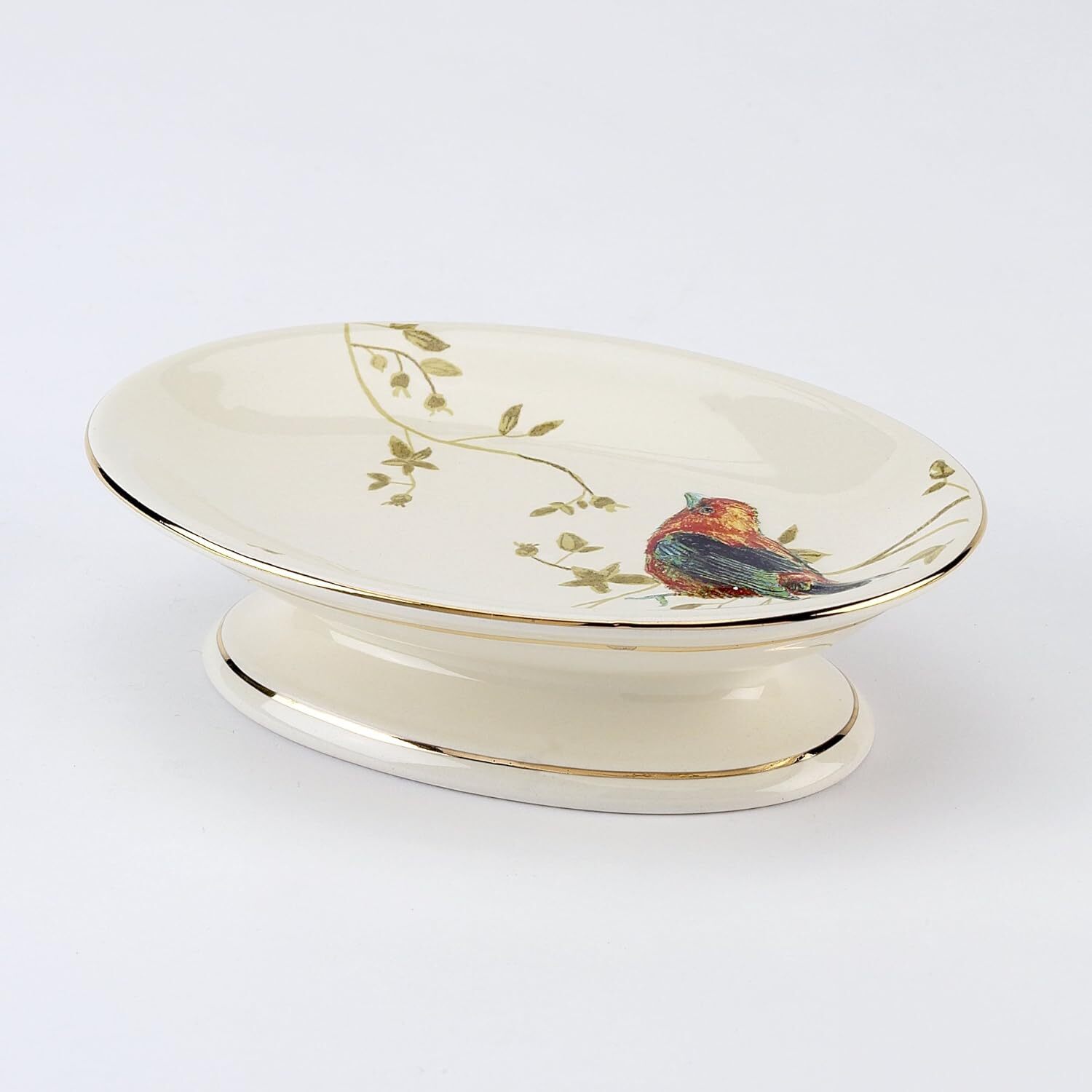 Avanti Linens Gilded Birds Soap Dish Dish, Ivory