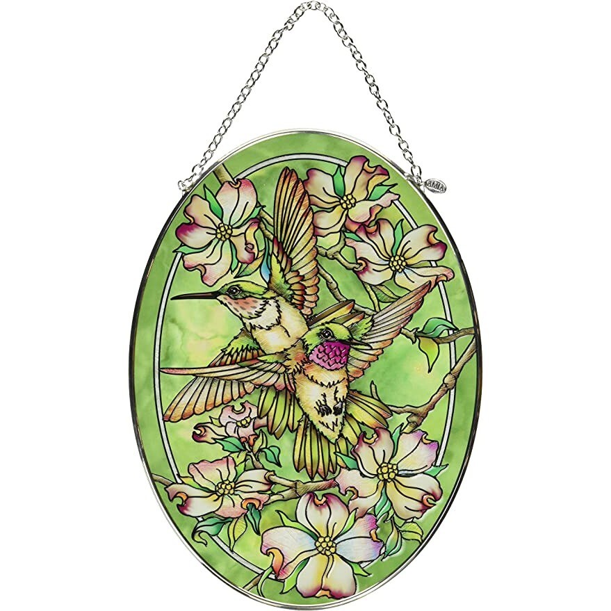 Amia Friendship, Hummingbird Glass Sun Catcher, 9" tall