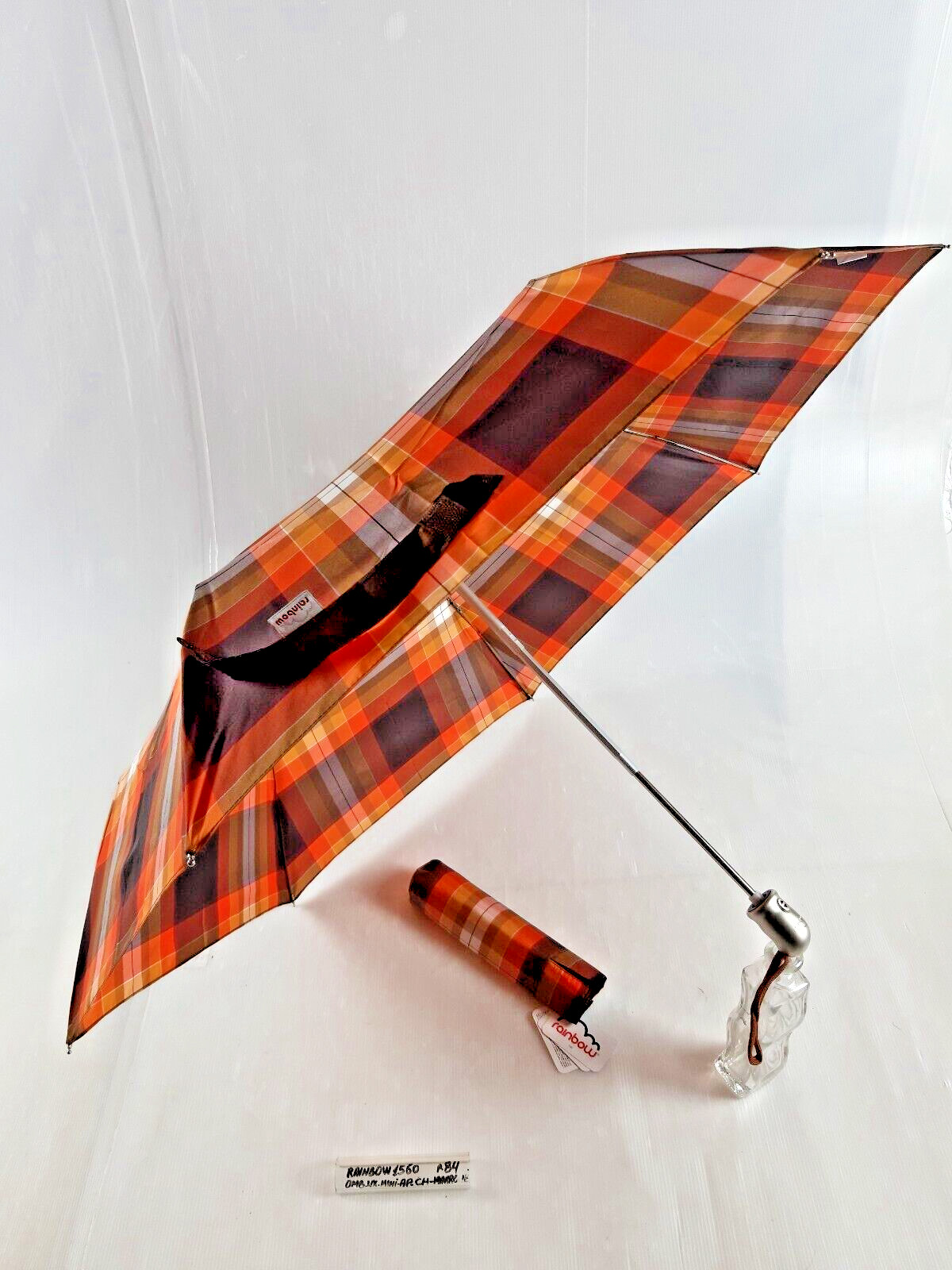 Women's/Unisex Mini Umbrella - Automatic - 7 Sticks - Brown - 1560 - Rainbow