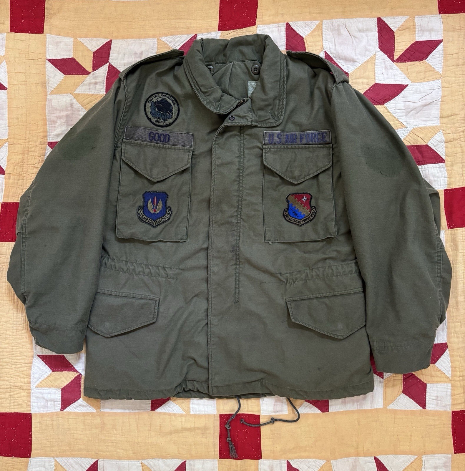 Vintage 80s M65 Field Jacket Patched Named Air Force Medium Short AS IS