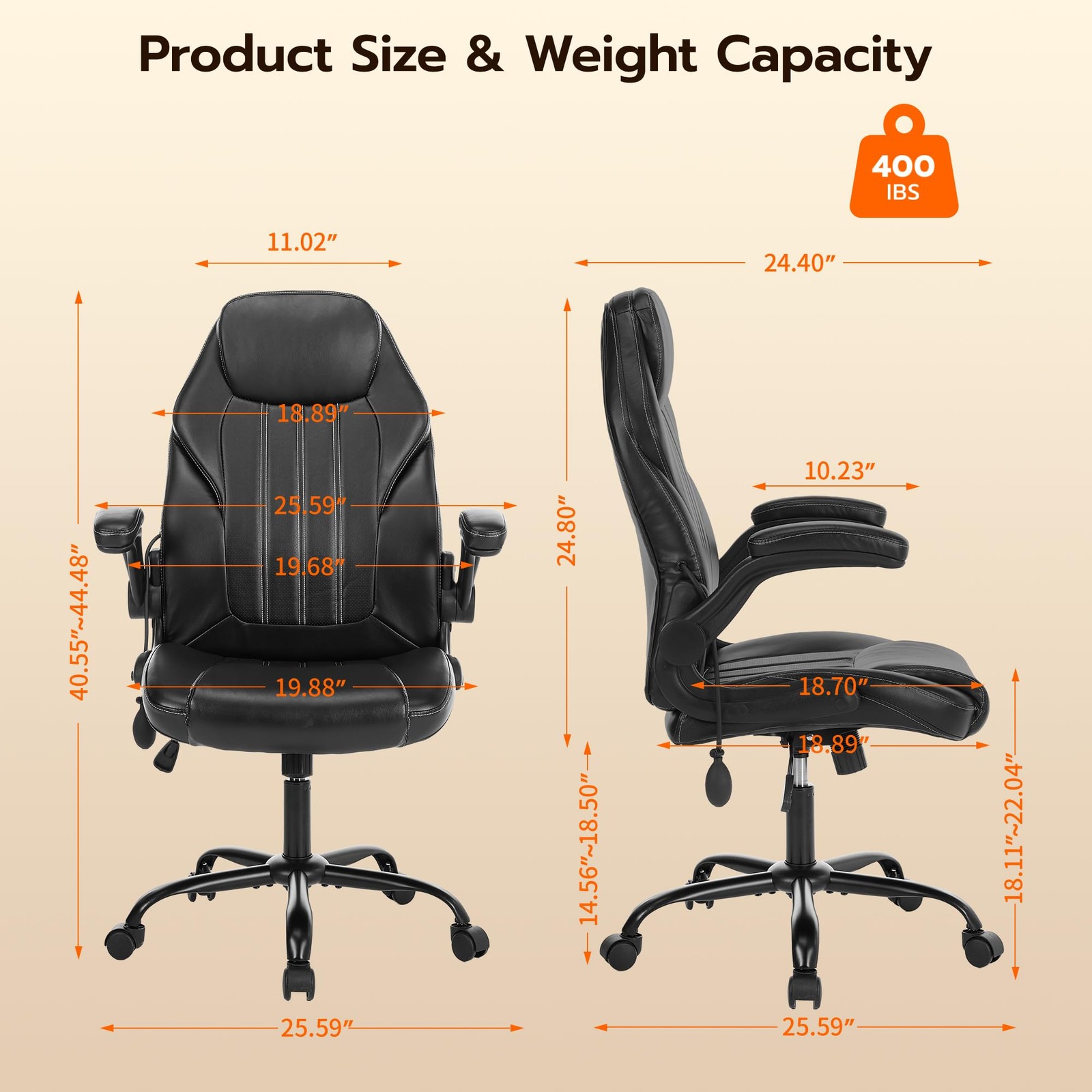Office Desk Chair, Ergonomic Computer Chair with Padded Flip-Up Arms and Adju...