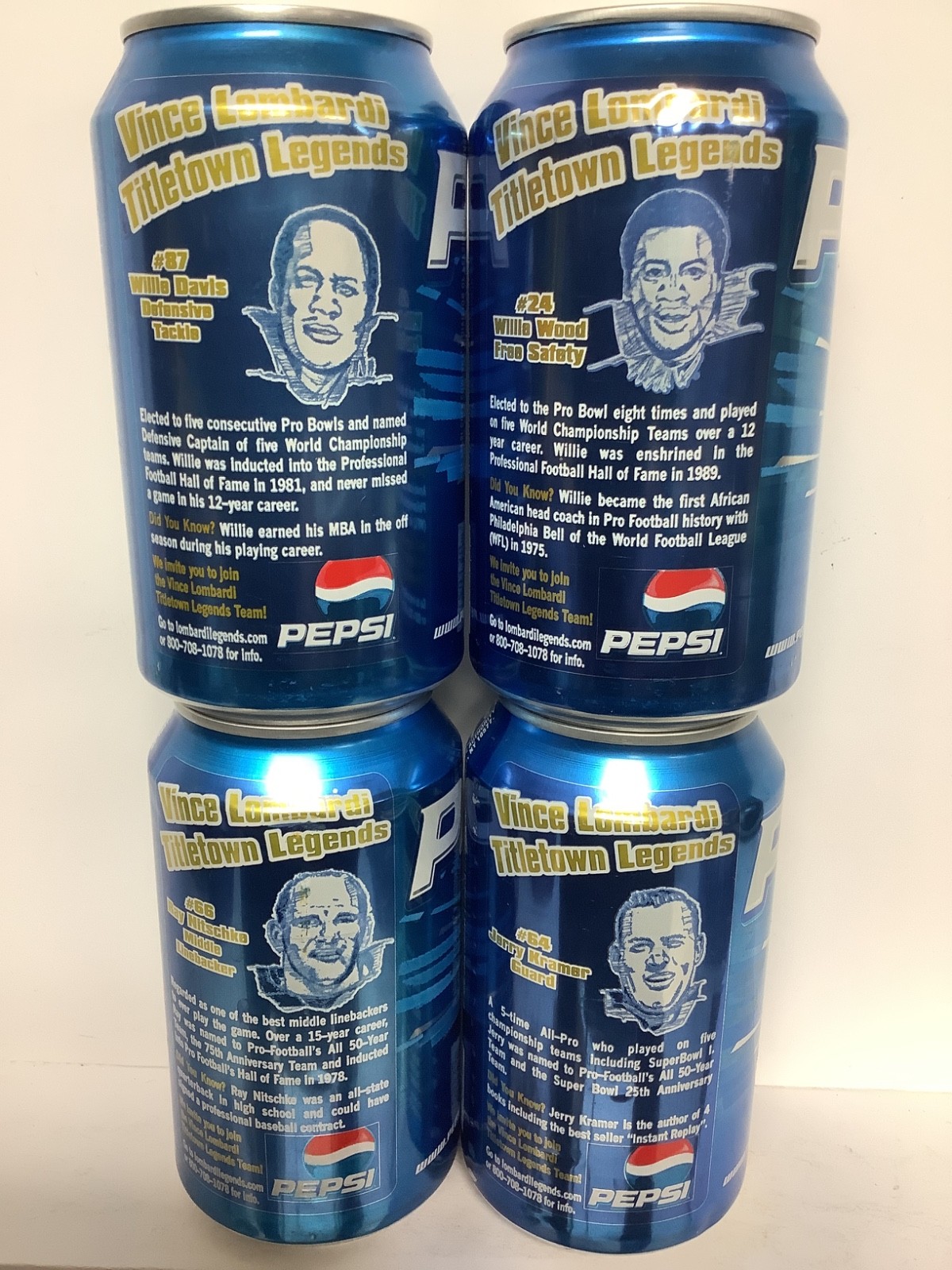 PEPSI “VINCE LOMBARDI TITLETOWN LEGENDS” 4 Different Soda Cans