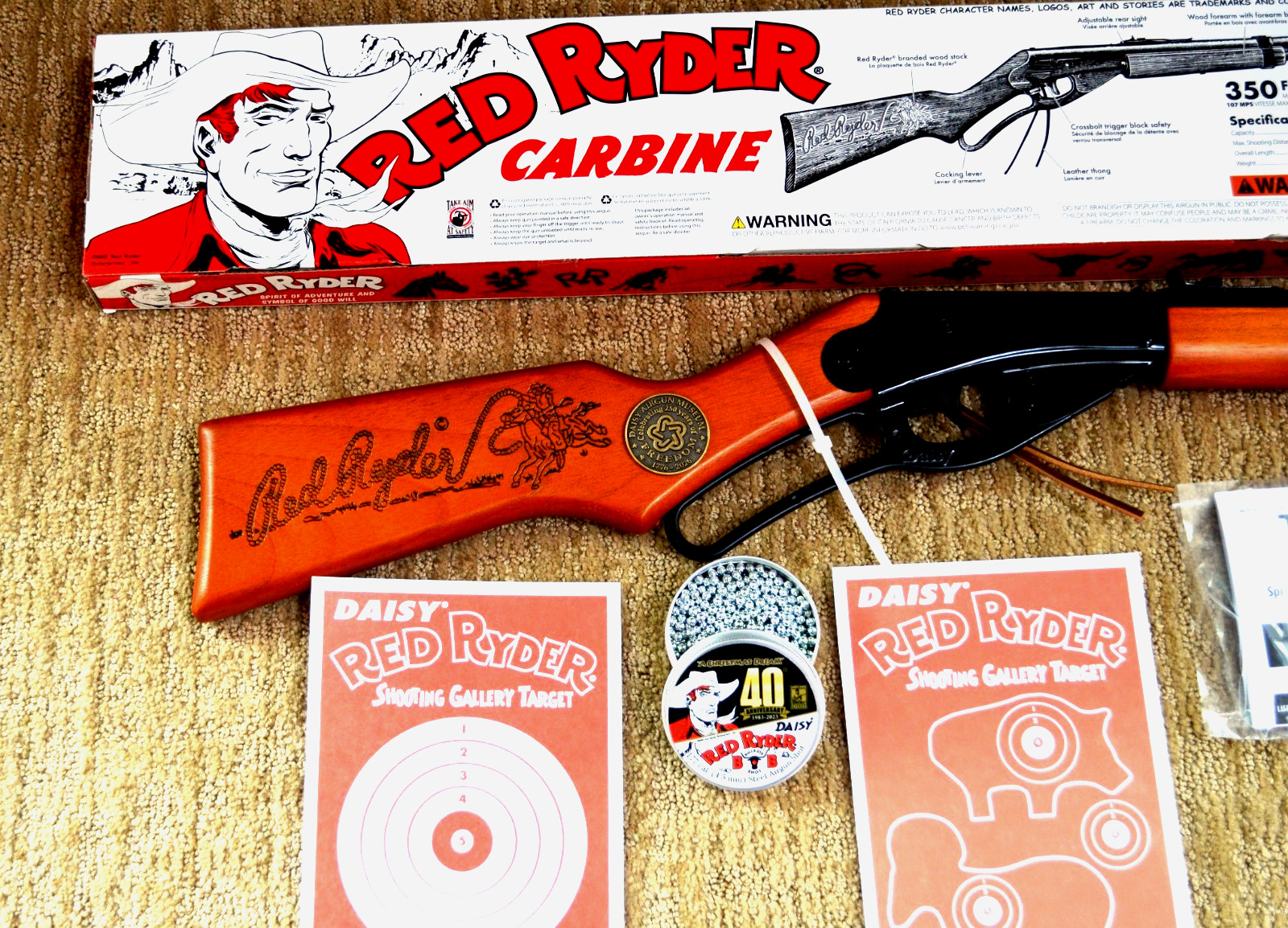 Red Ryder BB Gun Package. Freedom Medal 1776/2026, RR Ammo Tin, Targets. 250 Yr.