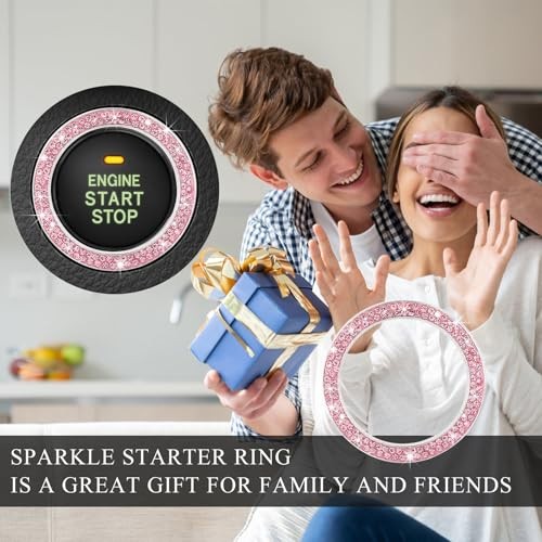 Car Bling Engine Start Ring Decal, Sparkling Crystal Rhinestone Auto 1 PC Pink
