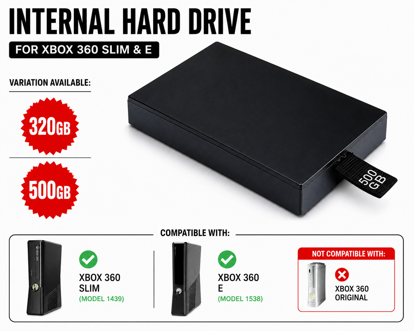 Replacement Internal Hard Drive HDD 320GB 500GB for Xbox 360 Slim / E
