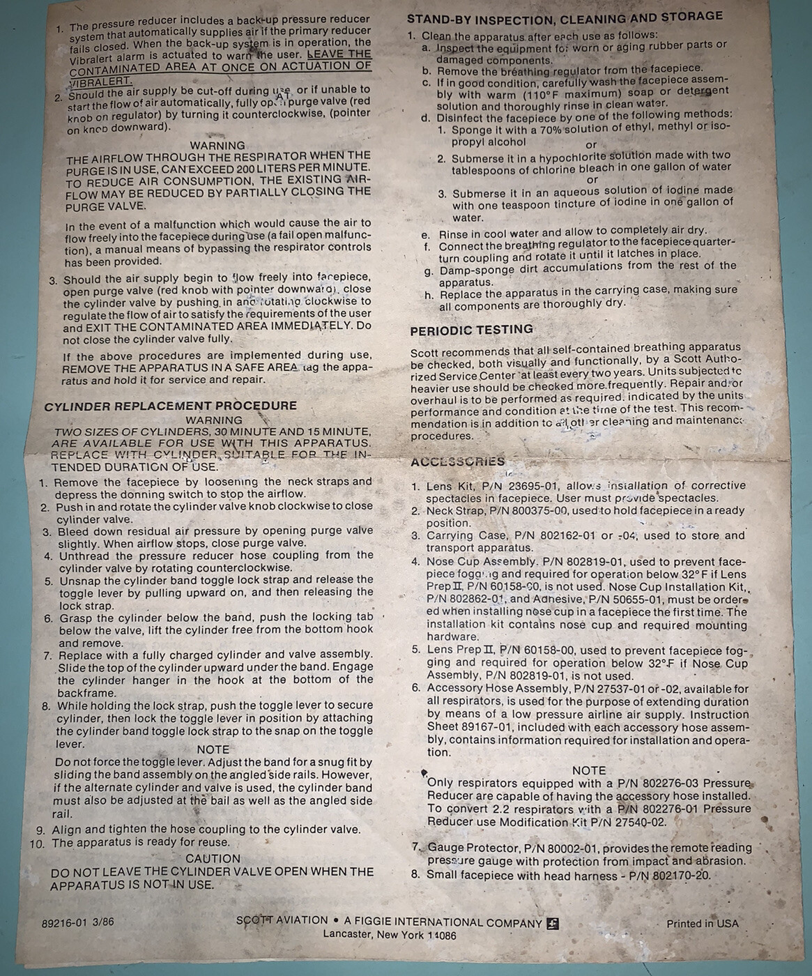 Vintage Scott Pressure-Pak 2.0 Instruction Booklet 1986