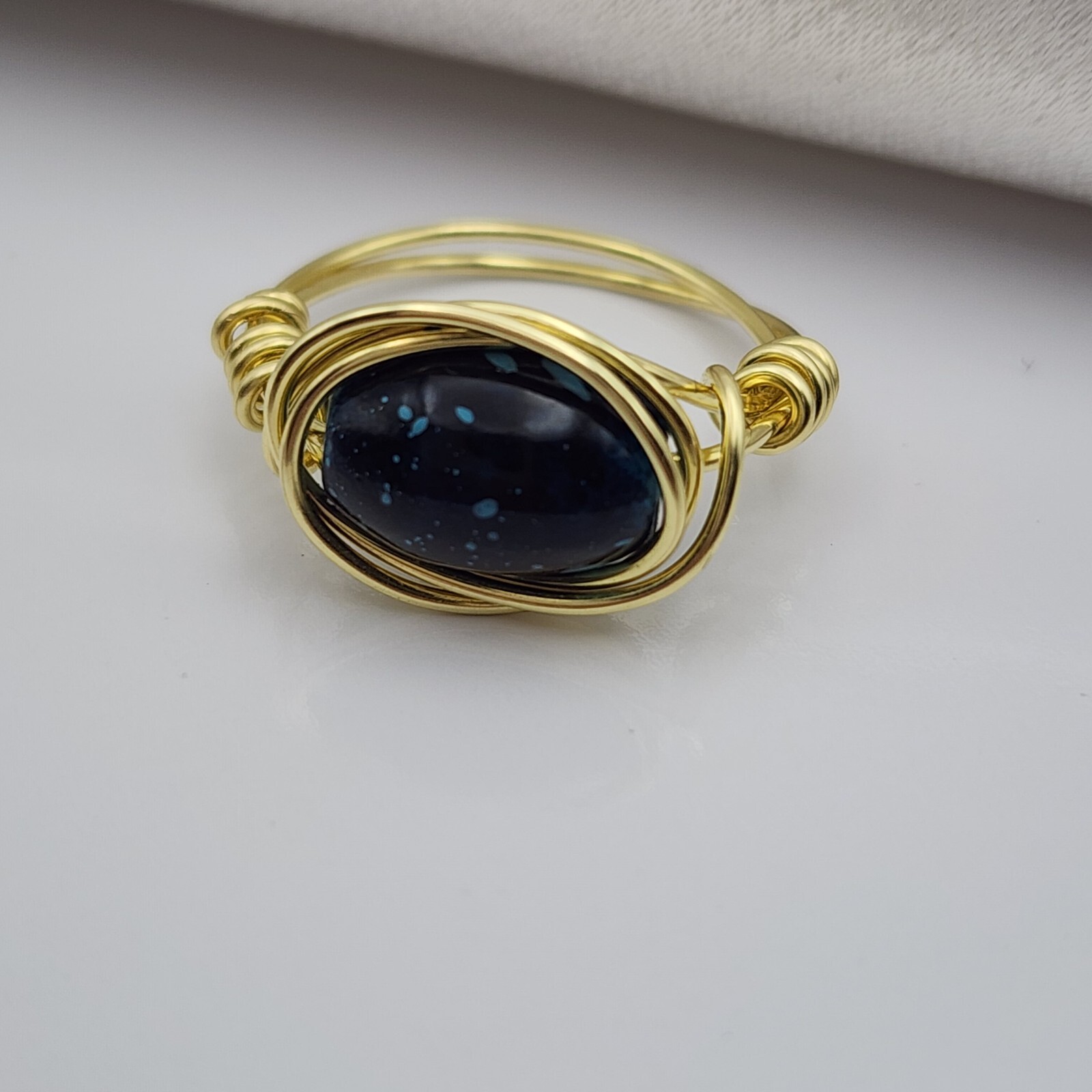 Gold Copper Wire Wrapped Stone Ring Size 5.5  Rustic Handcrafted Minimal Jewelry