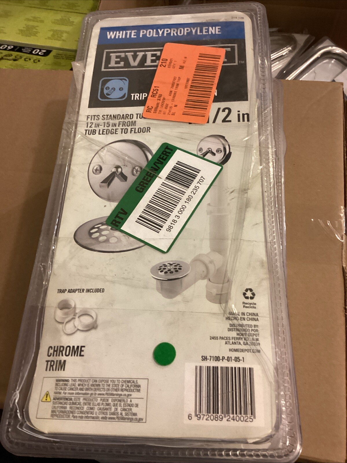 Everbilt Trip Lever Bath Drain Polypropylene Chrome 214126 SH-7100-P-01-05-01