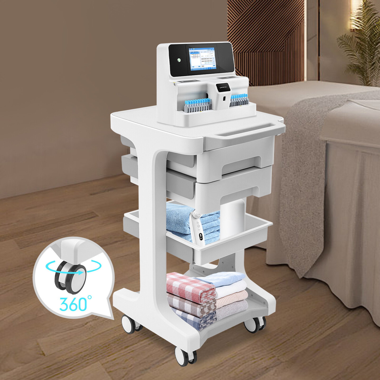 3-Tiers Medical Mobile Barber Trolley Utility Cart Storage Cart w/ Drawers 50kg