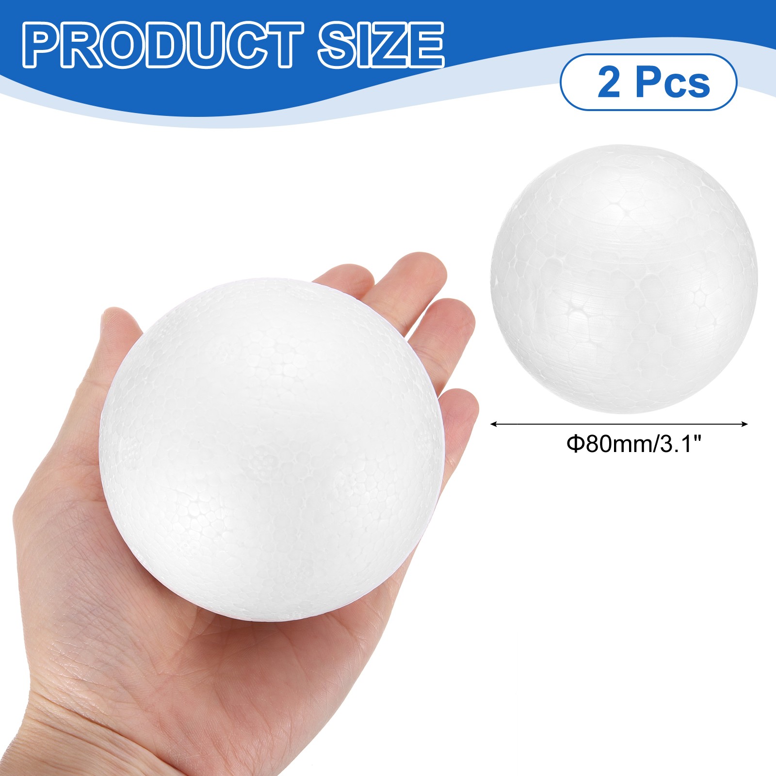 2 Pcs White Foam Balls, 3.1 Inch Polystyrene Solid Round Balls DIY Craft Foam