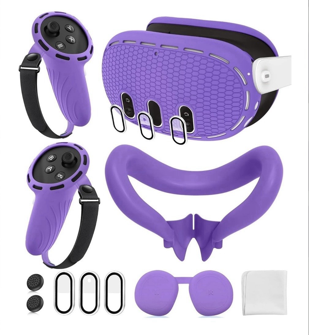 7-in-1 Silicone Cover Set for Meta Quest 3 VR Accessories Kit - Purple New