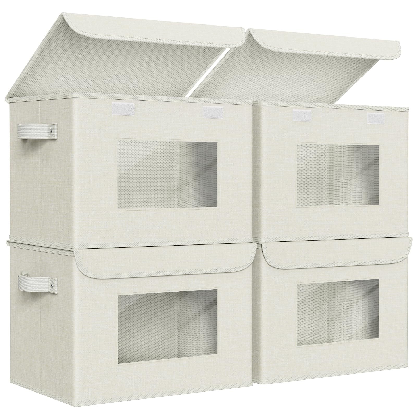 Univivi Foldable Storage Boxes with Lids, 4~Pack, Beige, 17 x 12 x 12 in