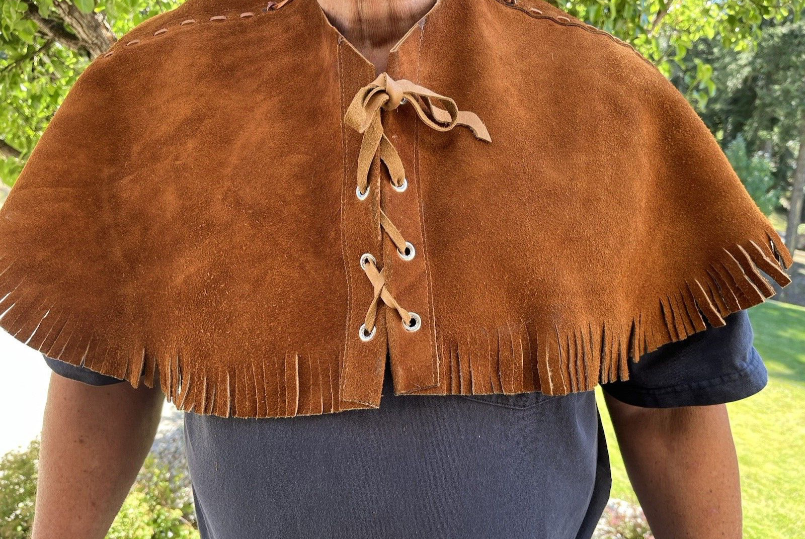 Mountain Man Leather Fringe Shoulder Cape Hand Stiched in Leather