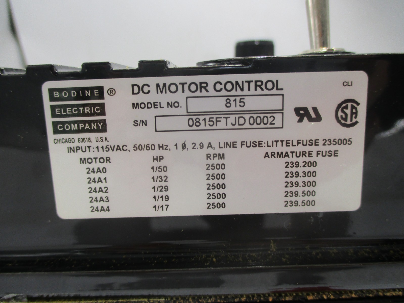 NEW BODINE MODEL 815 ADJUSTABLE SPEED TORQUE CONTROL 115 V