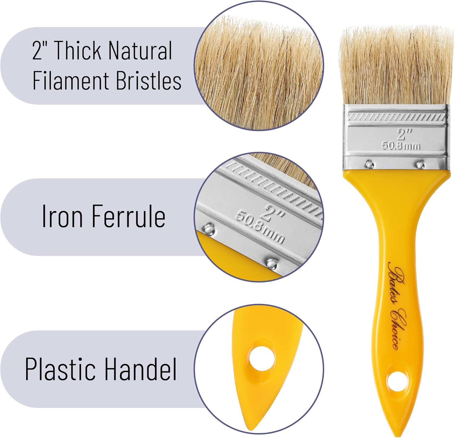 Bates- Chip Paint Brushes, 2 Inch, 9 Pack, Plastic Handle Chip Brush, Brushes fo