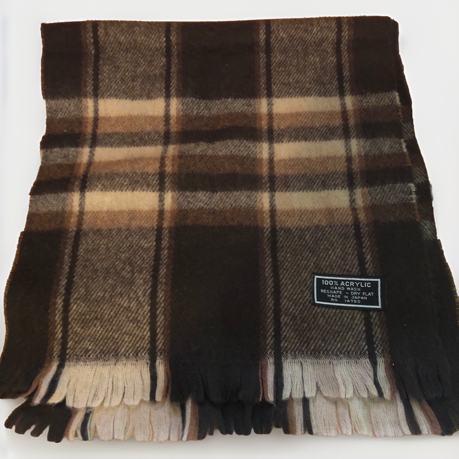 Mens  Scarf  100% Acrylic Tartan Plaid Brown Tan Soft Warm Winter Holidays Gift