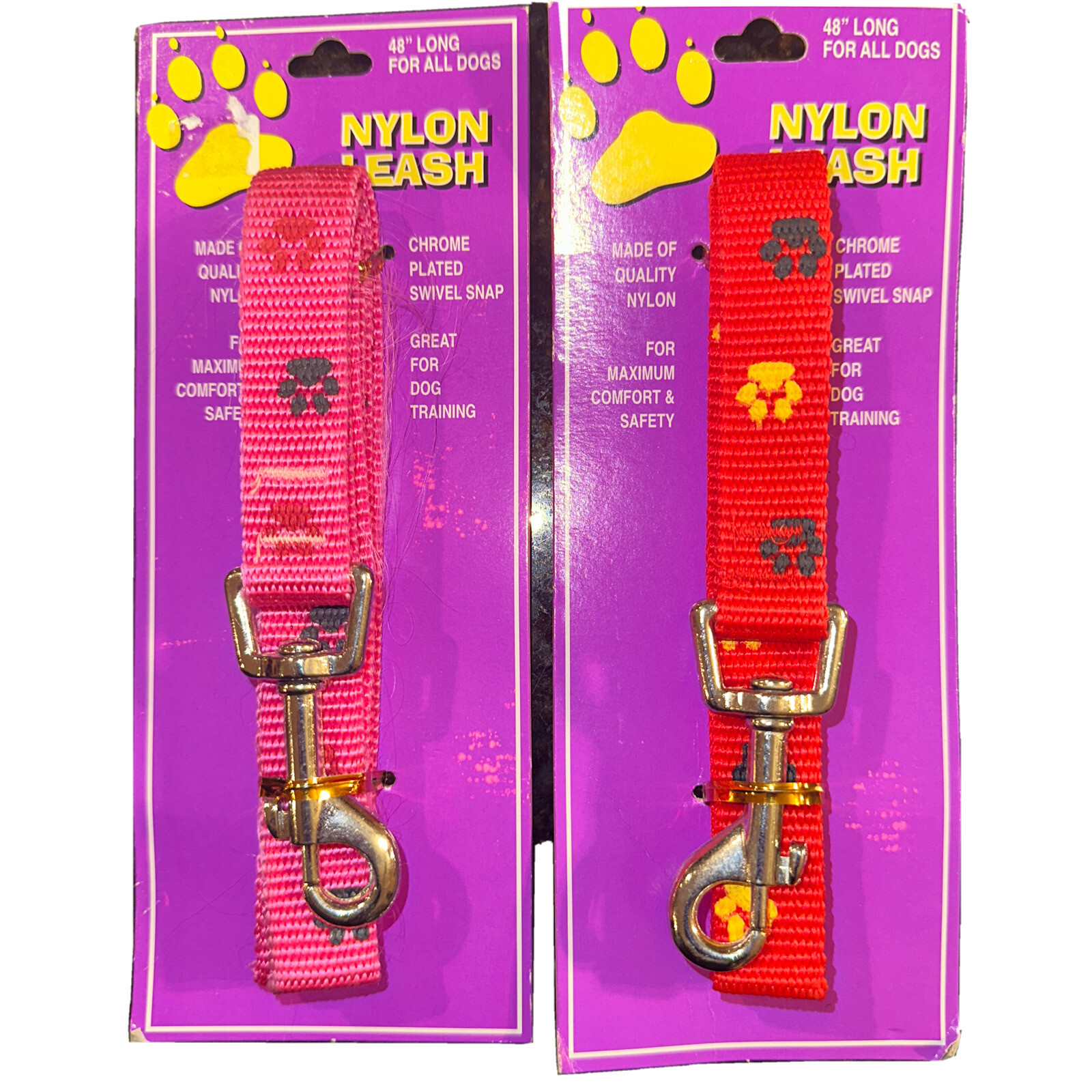 2-48 inch Nylon Dog Leash. Chrome Plated Swivel Snap PNew